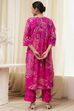 Pink Cotton Printed Pleated Kurta Set image number 4