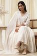 Off-White Cotton Embroidered Gathered Suit Set