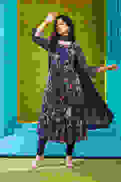 Indigo Polyester Anarkali Suit Set image number 4