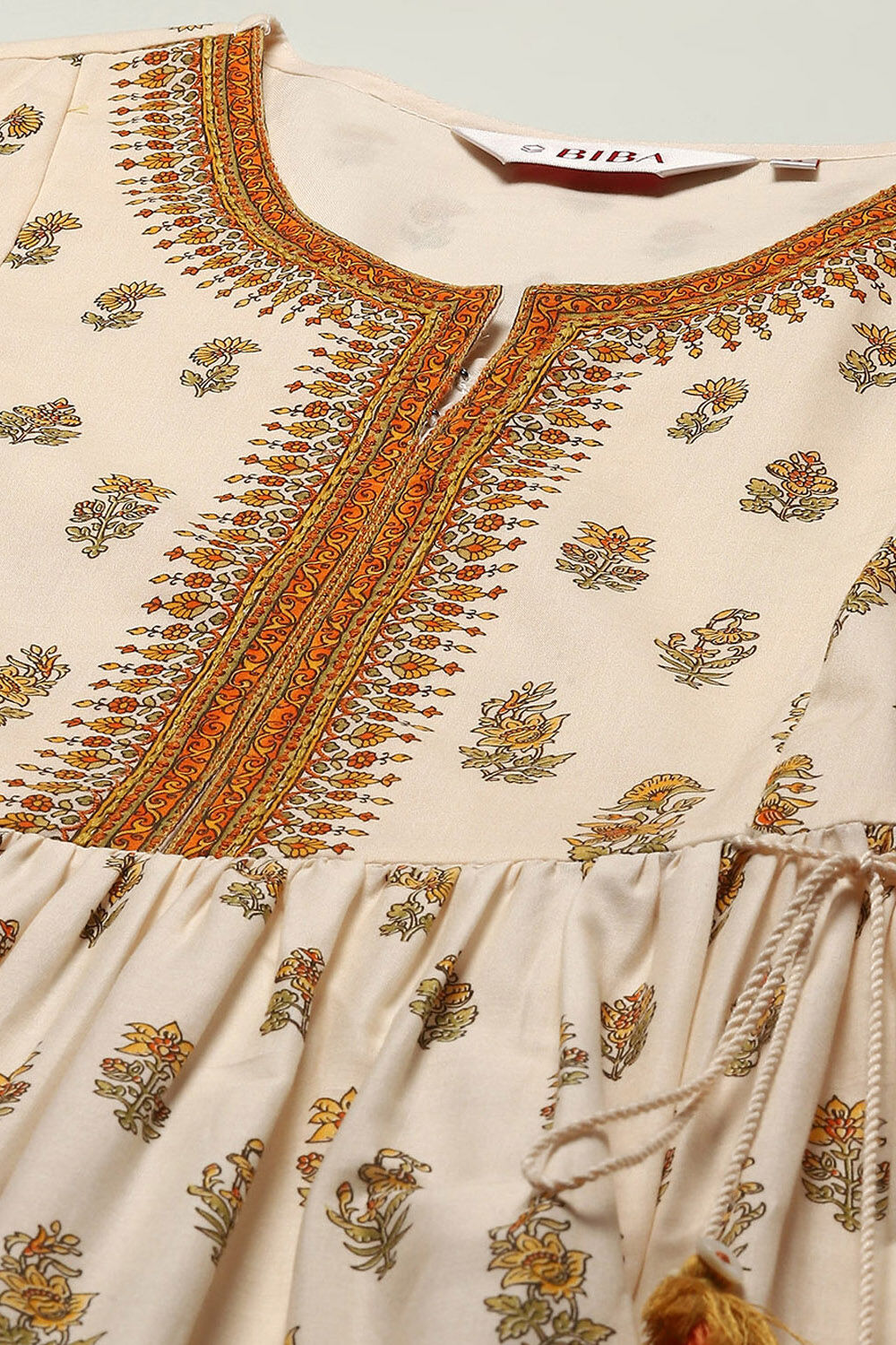 Beige Pure Cotton Printed Tiered Dress image number 1