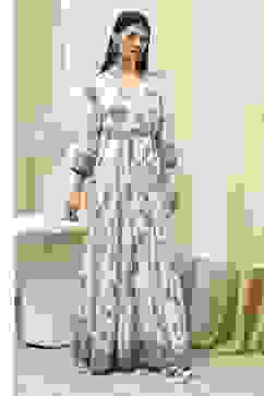 Ecru and Blue Printed Tiered Dress image number 4