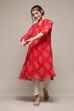 Red Polyester Straight Printed Kurta