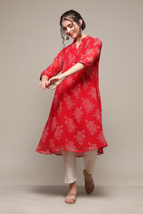Teal Polyester Straight Printed Kurta image number 0