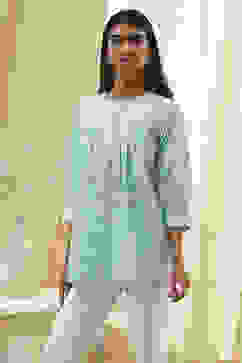 Aqua Cotton Straight Shirt-Style Short Kurta image number 2