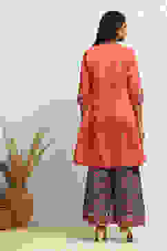 Coral Embroidered Festive Kalidar Suit Set image number 4