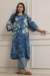 Indigo Blue Cotton Floral Straight Kurta Set