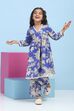 Blue Cotton Printed Gathered Suit Set image number 6