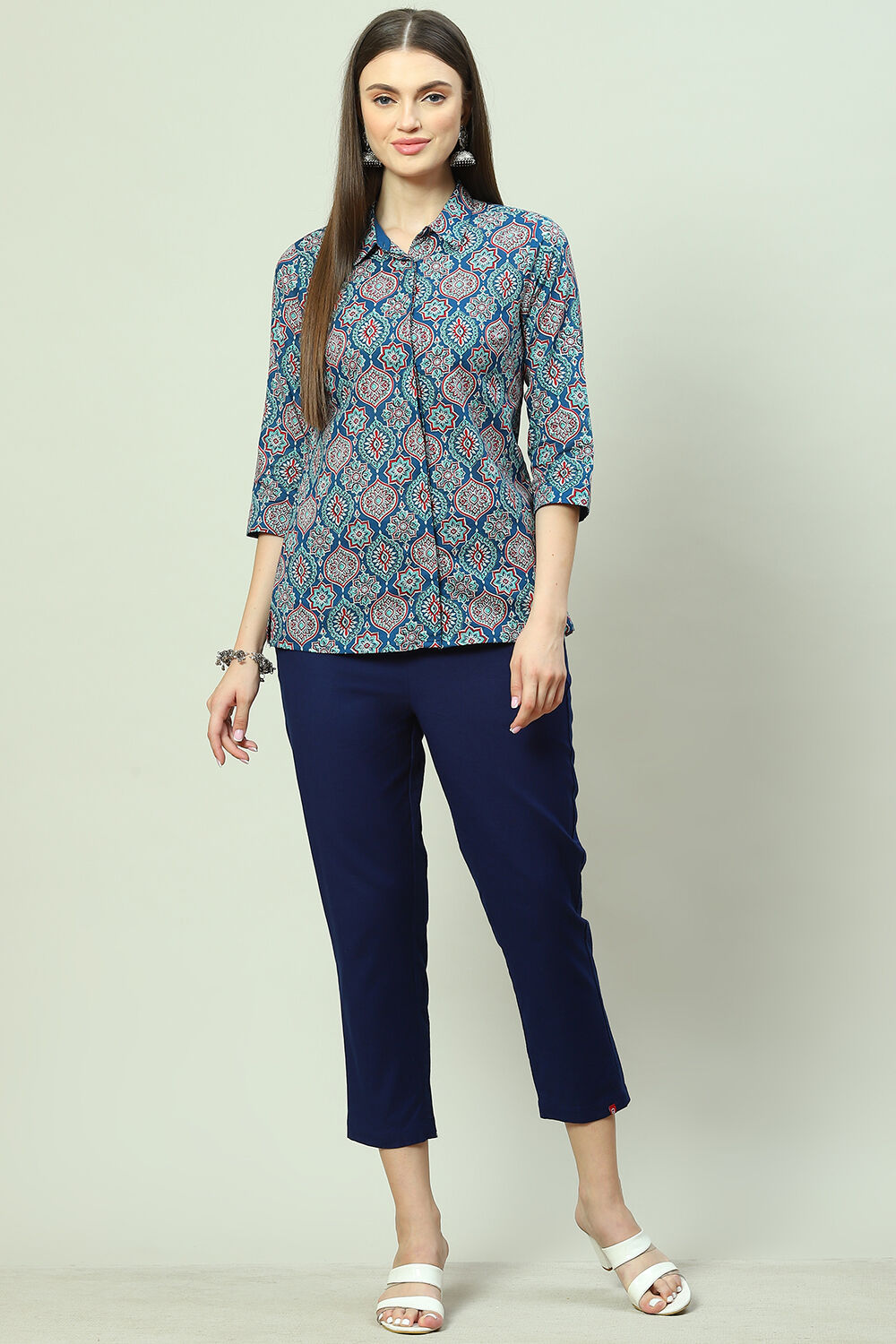 Off White Cotton Blend Palazzo image number 5