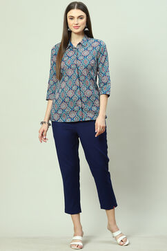Navy Cotton Blend Palazzo image number 5