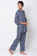 Navy Cotton Two Piece Printed Sleepwear Set image number 3