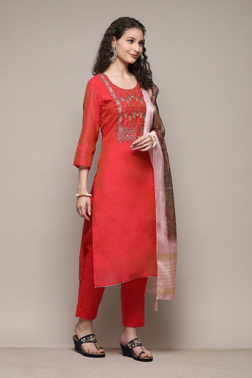 Fuchsia Chanderi Printed Unstitched Suit Set image number 7