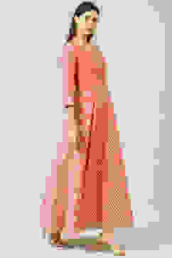 Pink Art Silk Flared Fusion Dress image number 4