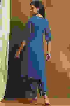 Blue Embroidered Festive Kalidar Suit Set image number 5