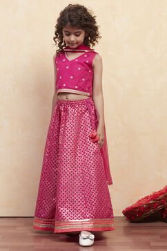 Fuchsia Printed Flared Lehenga Set image number 3