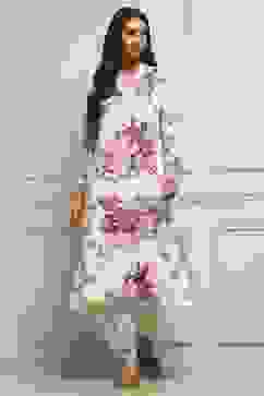 White and Purple Printed Straight Kurta image number 0