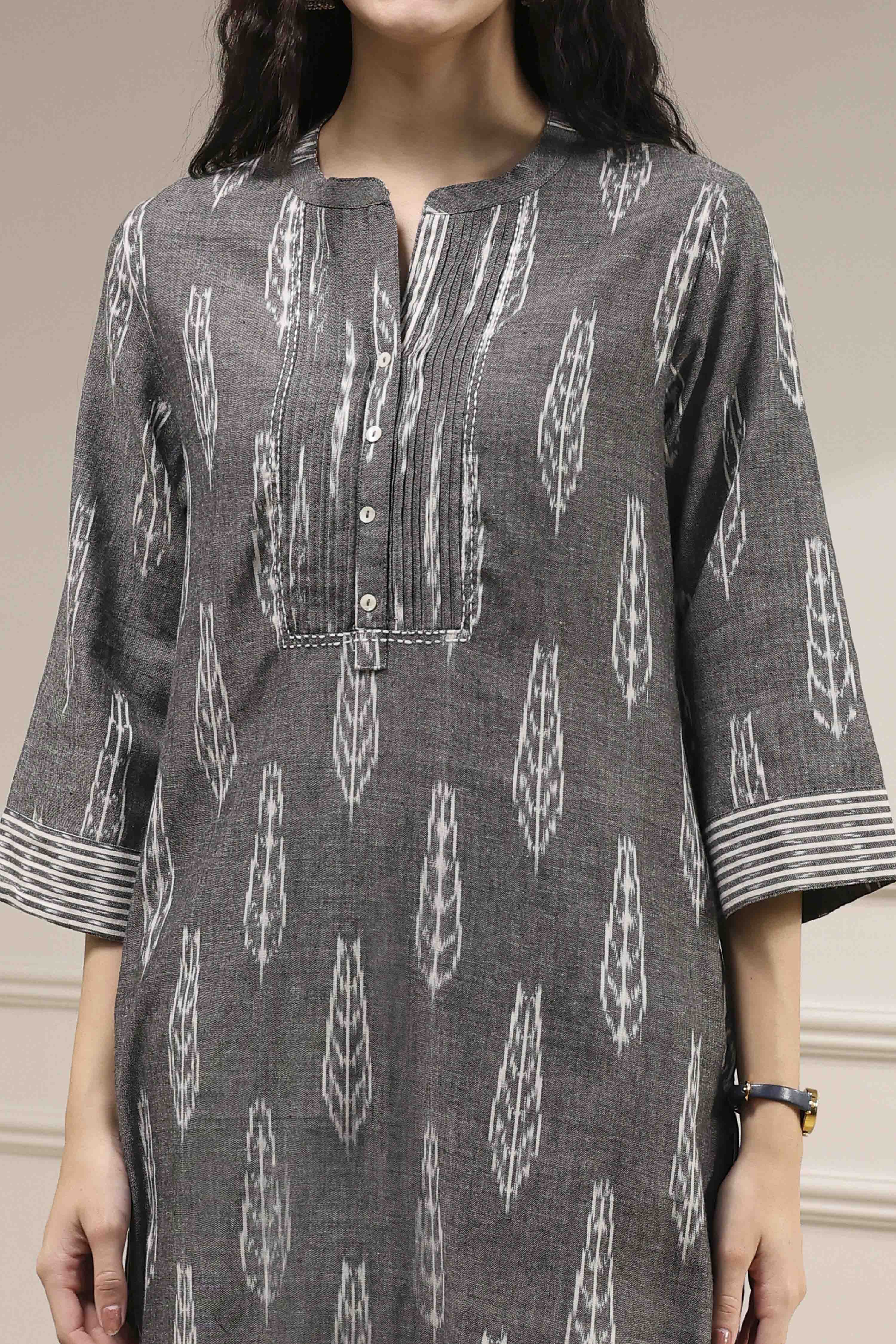 Grey Printed Straight Kurta image number 1