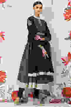 Rohit Bal Black Cotton Silk Anarkali Yarndyed Suit Set image number 5