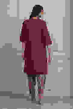 Purple Printed Straight Suit Set image number 4