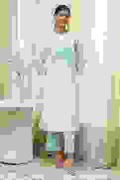 Turquoise Floral Printed Straight Kurta Set image number 5