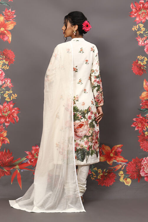 Rohit Bal Cream Cotton Blend Straight Kurta Suit Set image number 4