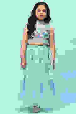 Sea Green Cotton Printed and Glittered Lehenga Set image number 7