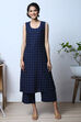 Navy Cotton Straight Kurta Palazzo Suit Set image number 8