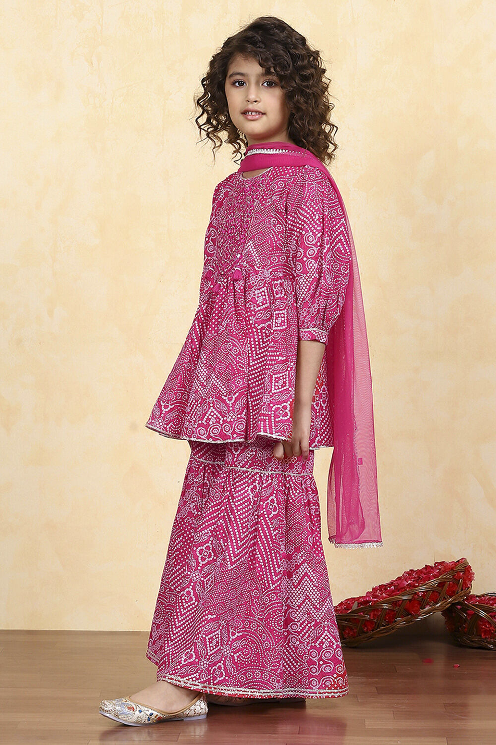 Pink Cotton Printed Straight Sharara Suit Set image number 3