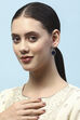 Navy Blue Gold-Plated Kundan Tear Drop Danglers image number 1
