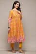 Yellow Cambric Flared Kurta Pant Suit Set image number 5