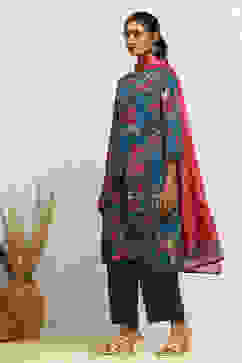 Teal Blue Printed A-Line Suit Set image number 3