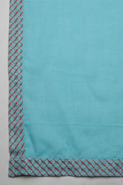 Turquoise Cotton Kalidar Kurta Churidar Suit Set image number 2