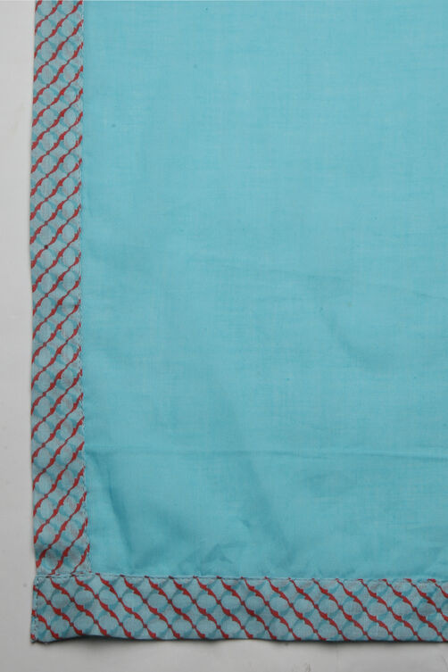 Turquoise Cotton Kalidar Kurta Churidar Suit Set image number 2