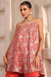 Baby Pink Poly Georgette Zari Embroidered Flared Suit Set image number 0