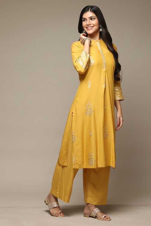 Yellow Rayon Straight Kurta Palazzo 2 Piece Set image number 5