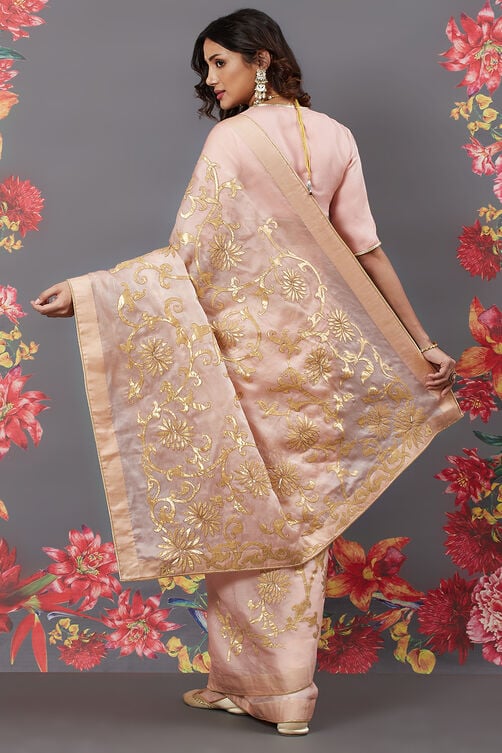 Rose Gold Cotton Silk Saree image number 4