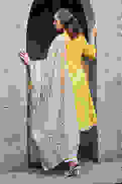 Yellow Cotton Gathered Kurta & Pants Suit Set image number 4