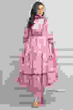 Light Pink Cotton Printed Anarkali Suit Set image number 6