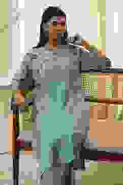 Blue Floral Straight Kurta Set image number 7