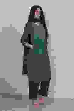 Green Modal Printed Straight Suit Set image number 5