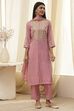 Dull Pink Embroidered Straight Suit Set image number 6