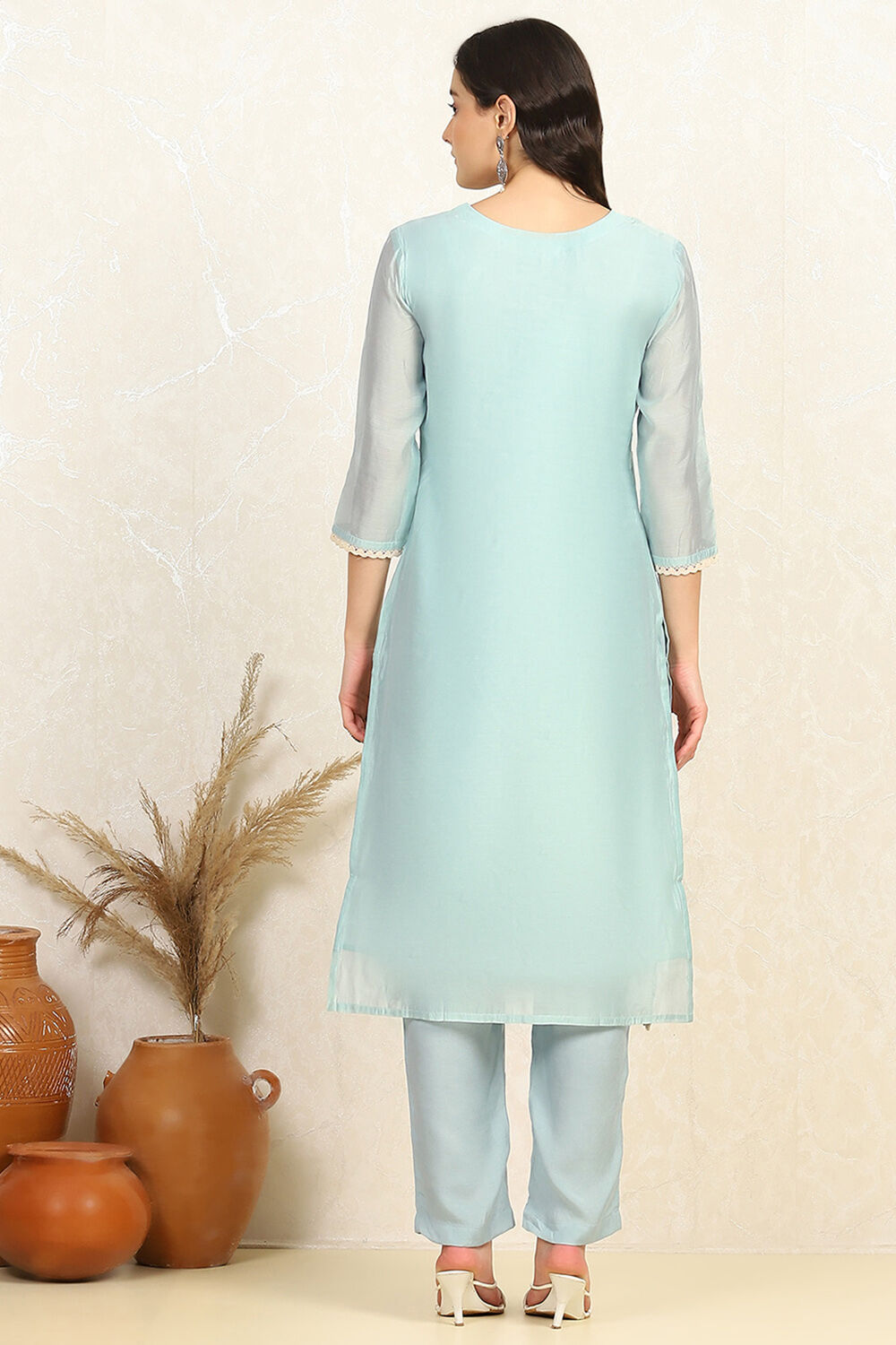 Baby Pink Chanderi Unstitched Suit Set image number 5