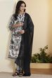 Black & White Viscose Rayon Floral Straight Kurta Set image number 0