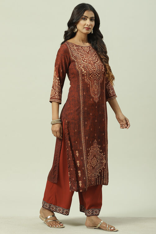 Blue Rayon Straight Printed Kurta image number 3