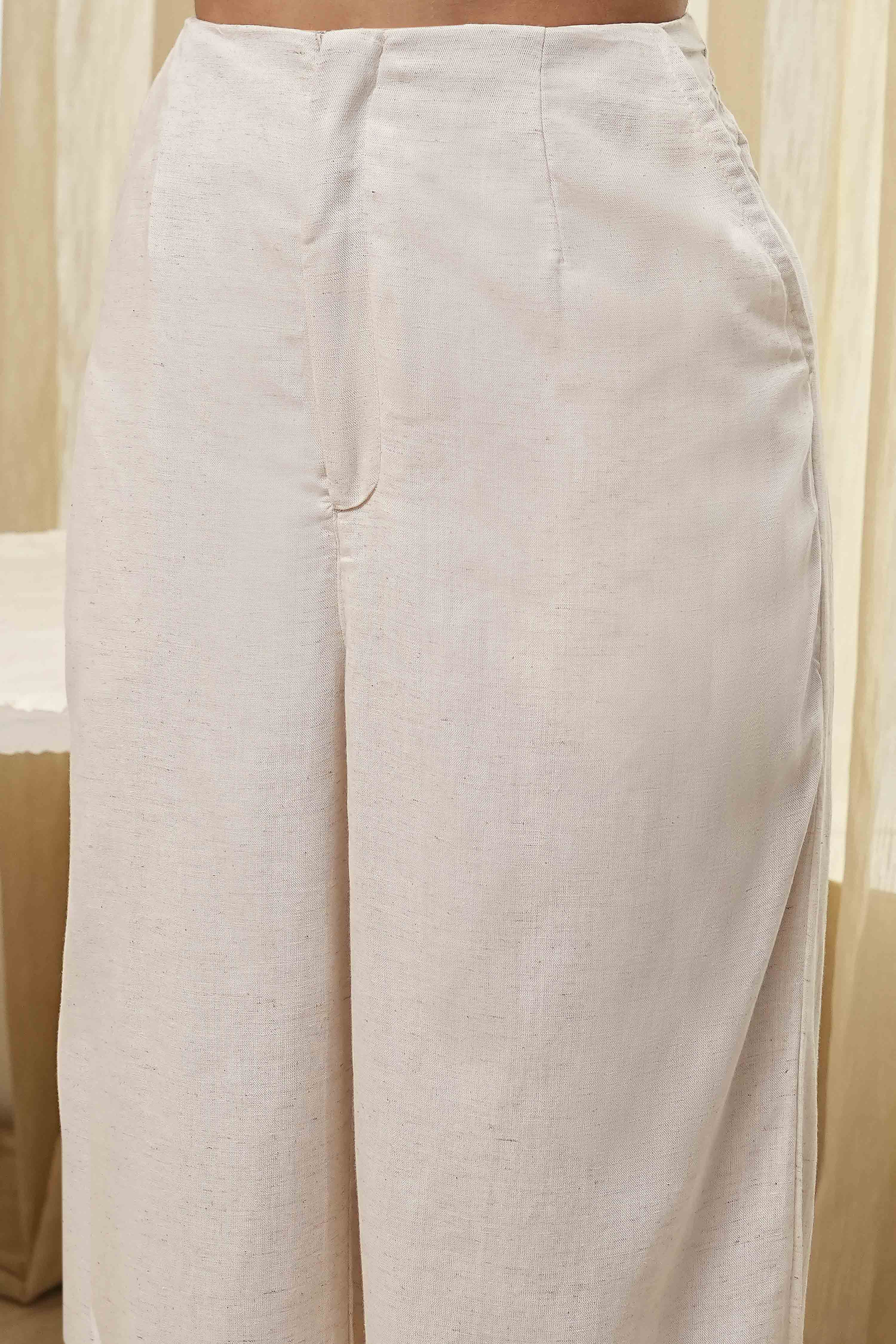 Off-White Embroidered Straight Co-ord Set image number 2