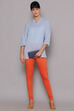 Orange Cotton Lycra Knitted Churidar