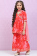 Coral Red Cotton Straight  Kurta Palazzo Suit Set image number 5