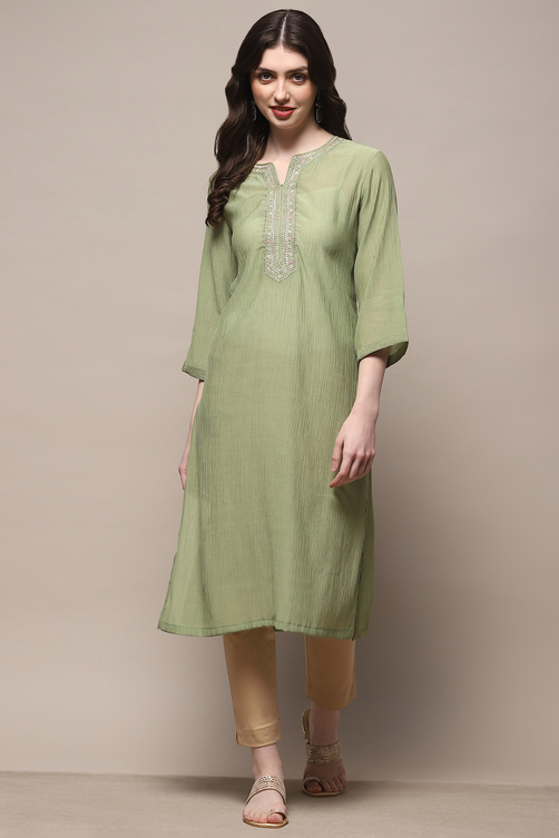 Pista Green Solid Straight Classic Kurta image number 5