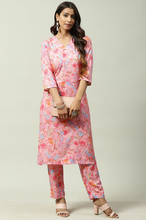 Pink Rayon Straight Co-Ord Set image number 3