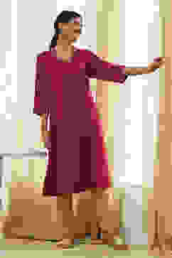 Red Foil Printed Straight Kurta image number 0