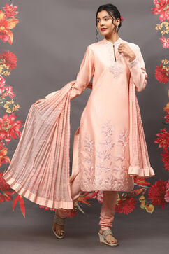 Rohit Bal Peach Cotton Blend Straight Kurta Suit Set image number 6